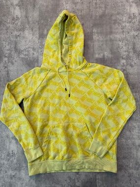 NIKE All Over Swoosh Pullover Hoodie YELLOW Womens Active Sweatshirt M